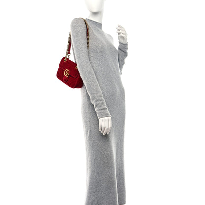 Gucci Velvet Matelasse Mini GG Marmont Shoulder Bag Hibiscus Red 2 of 13