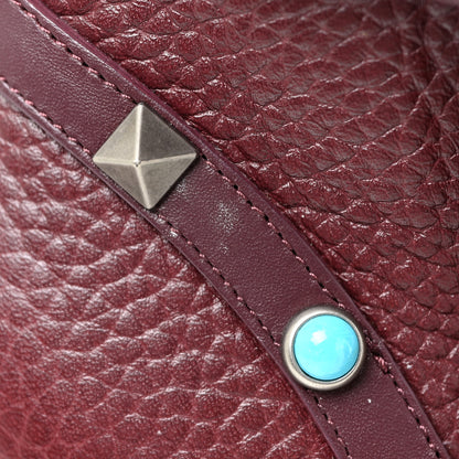 Valentino Garavani Pebbled Calfskin Rockstud Rolling Double Buckle 100mm Block Heel Ankle Boots 37 Rubin 15 of 19