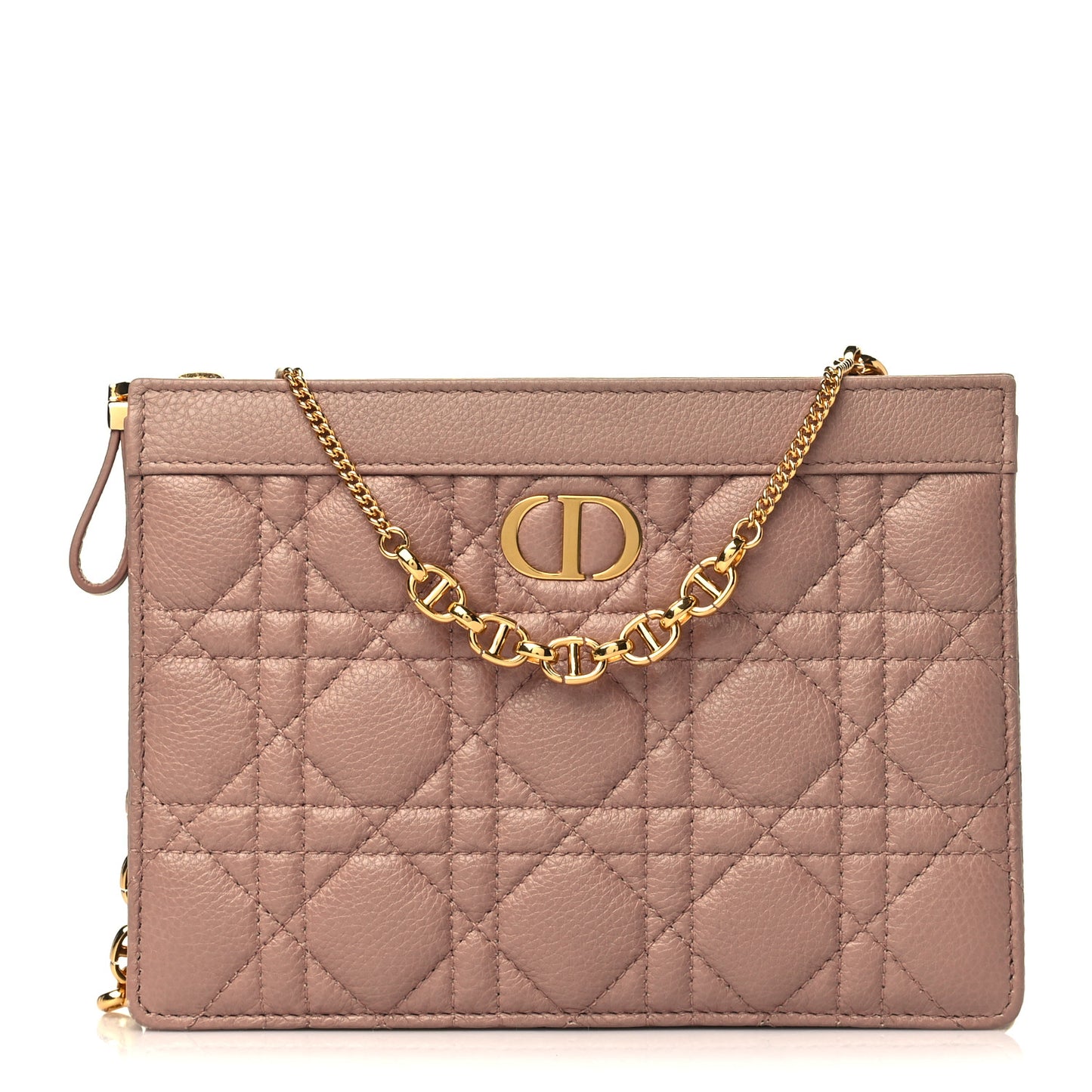 Calfskin Cannage Caro Zipped Pouch With Chain Fard