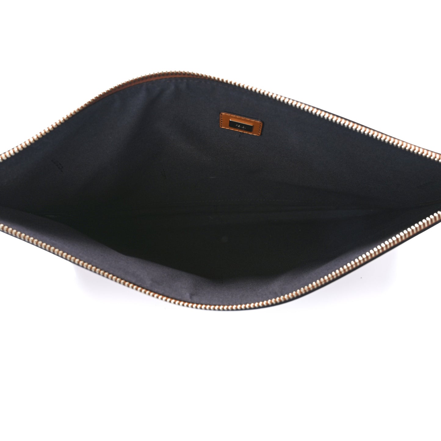 Vitello King Logo Embossed Large Flat Pouch Cuoio