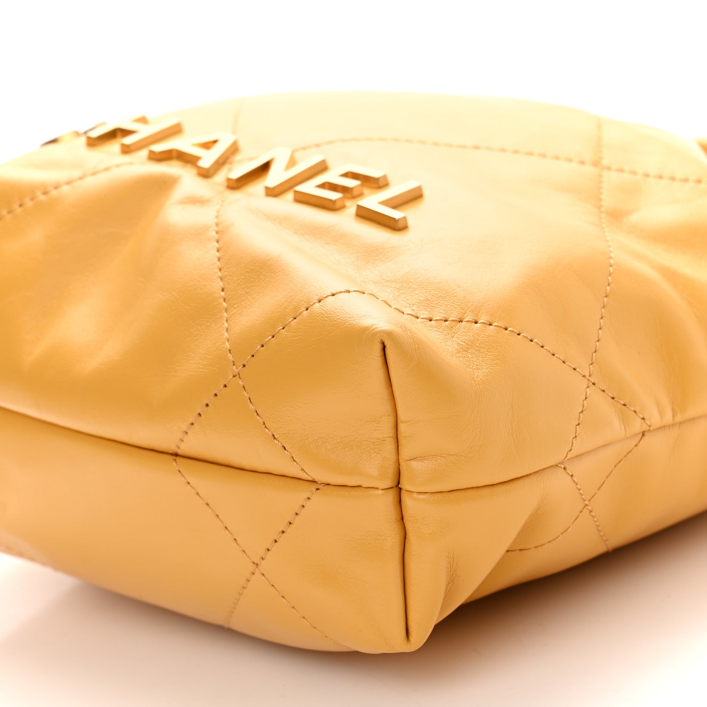 Shiny Calfskin Quilted Mini Chanel 22 Yellow