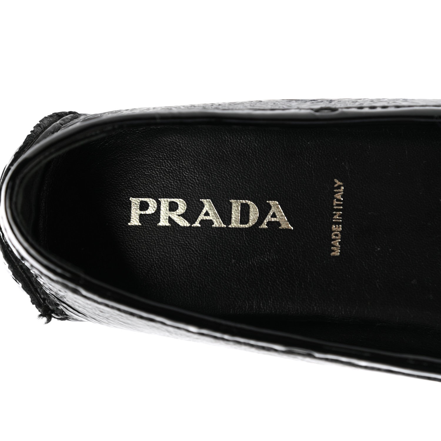 Prada Patent Calfskin Logo Loafers 37.5 Black 6 of 10