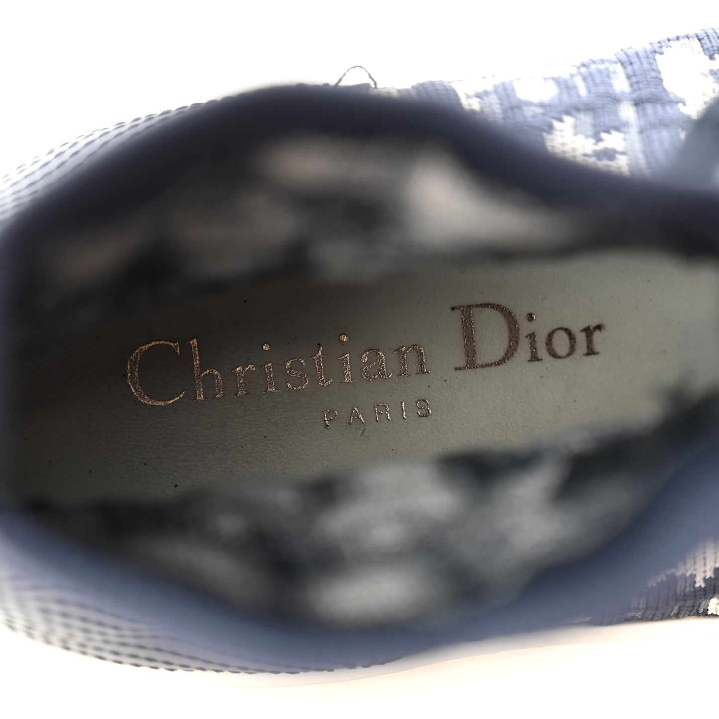 Technical Knit Calfskin Oblique Womens Walk'n Dior High Top Sneakers 36.5 Deep Blue