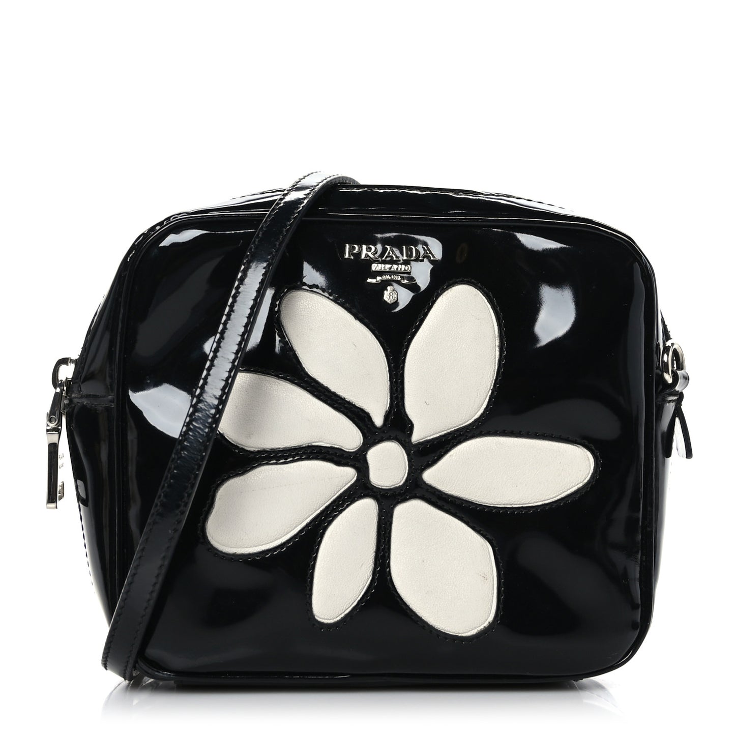 Spazzolato Floral Camera Crossbody Black White