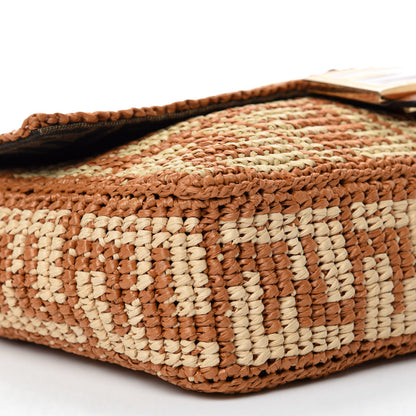 Fendi Raffia Vitello Seta FF Woven Large Baguette Brick Natural 7 of 13