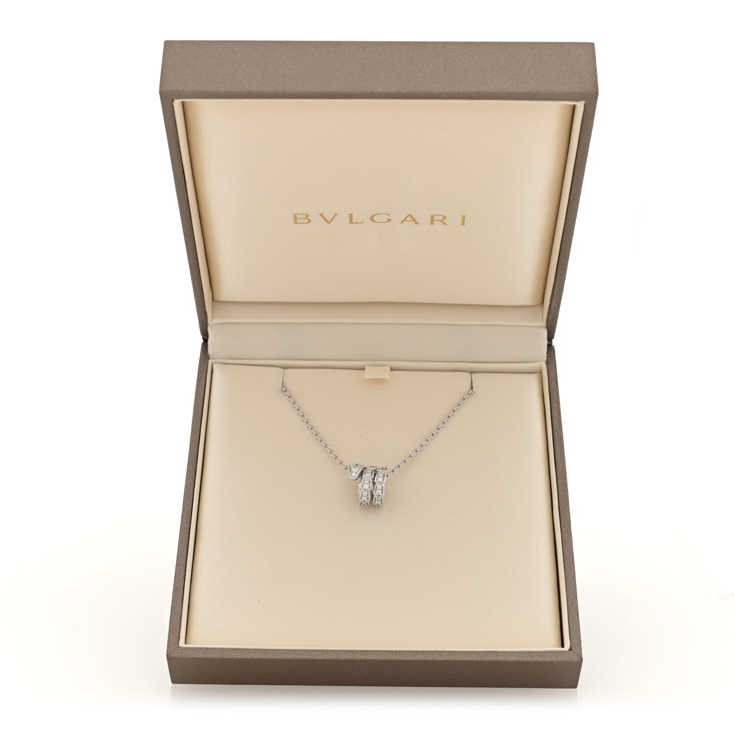 18K White Gold Diamond Serpenti Viper Pave Pendant Necklace