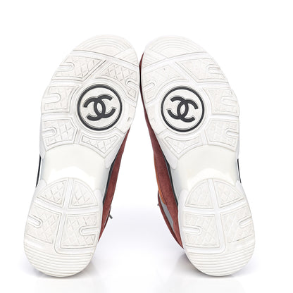 Chanel Suede Velvet Lambskin CC Sneakers 40 Burgundy Grey 5 of 9
