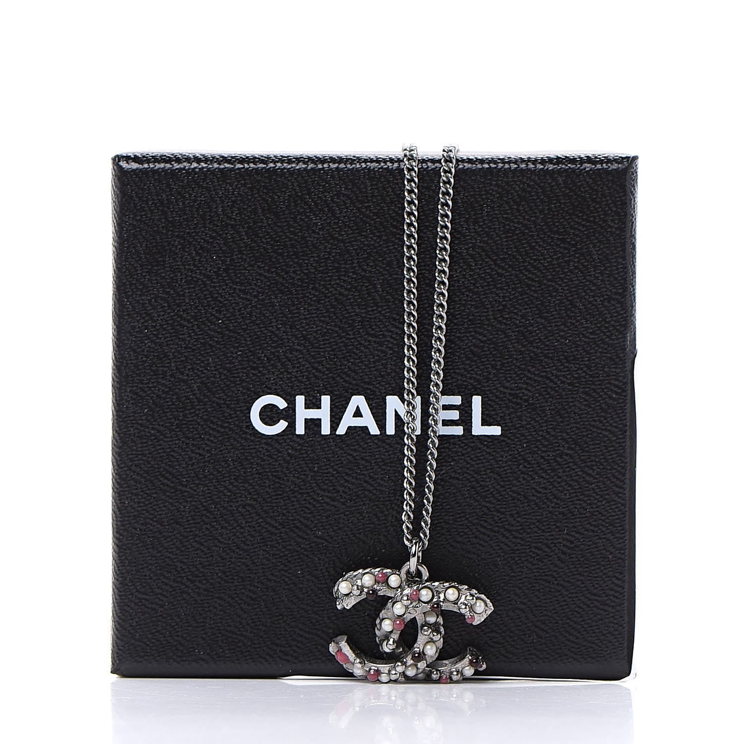 Chanel Pearl Crystal Beaded CC Necklace Multicolor Silver 6 of 6