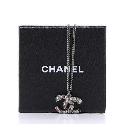 Chanel Pearl Crystal Beaded CC Necklace Multicolor Silver 6 of 6