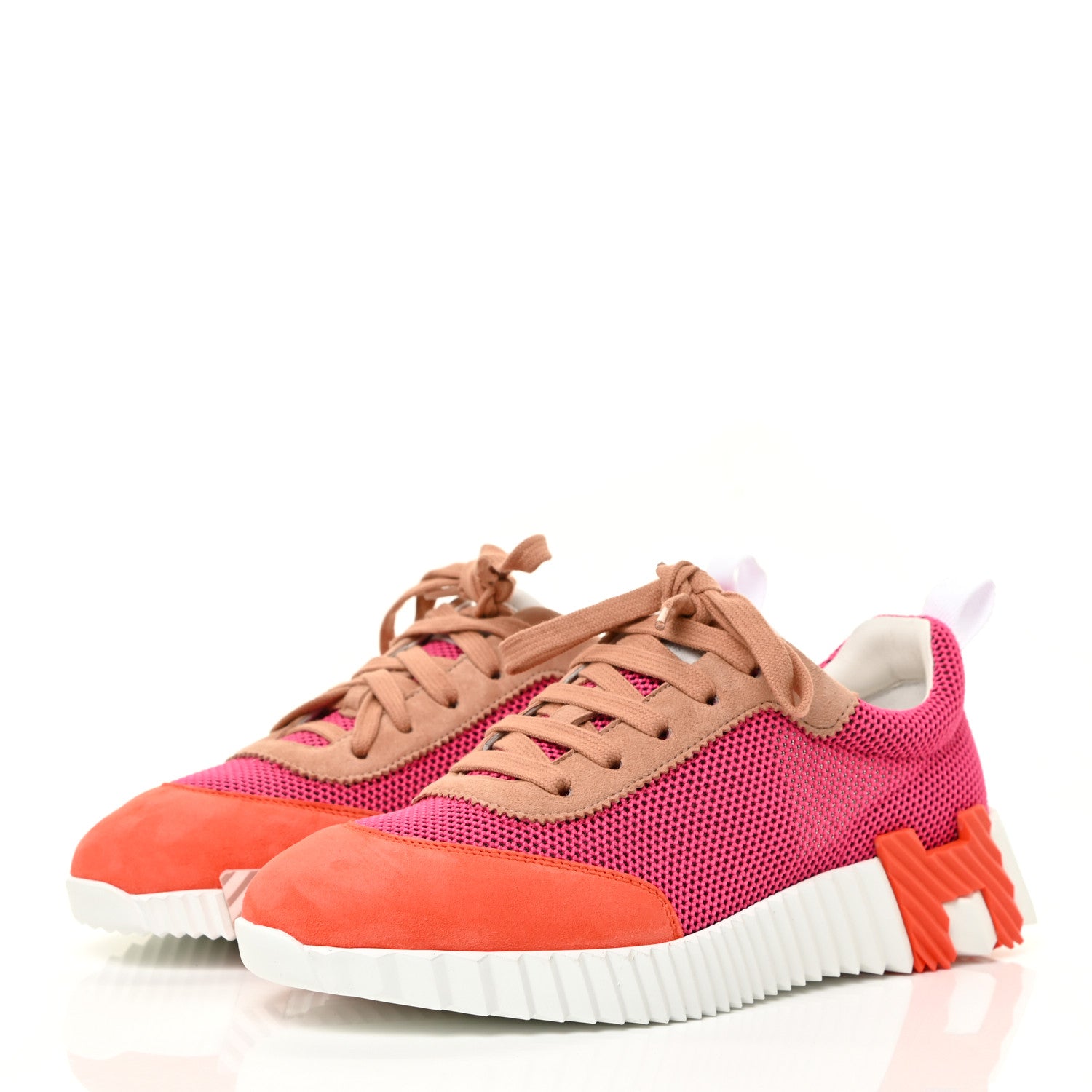 Hermes Air Mesh Suede Goatskin Bouncing Sneakers 37 Rose Multicolor 3 of 13