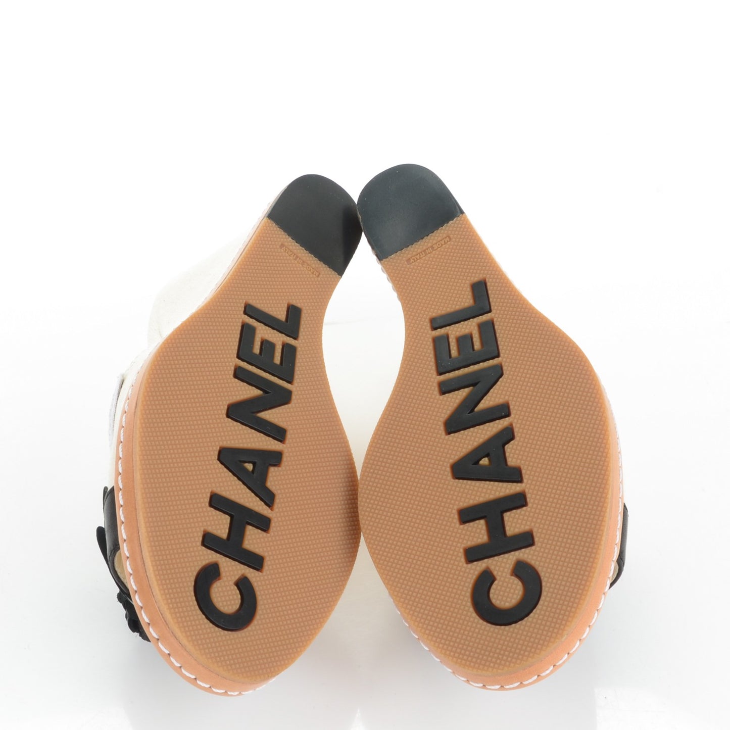 Canvas Camellia Wedge Sandals 36.5 Off White Black
