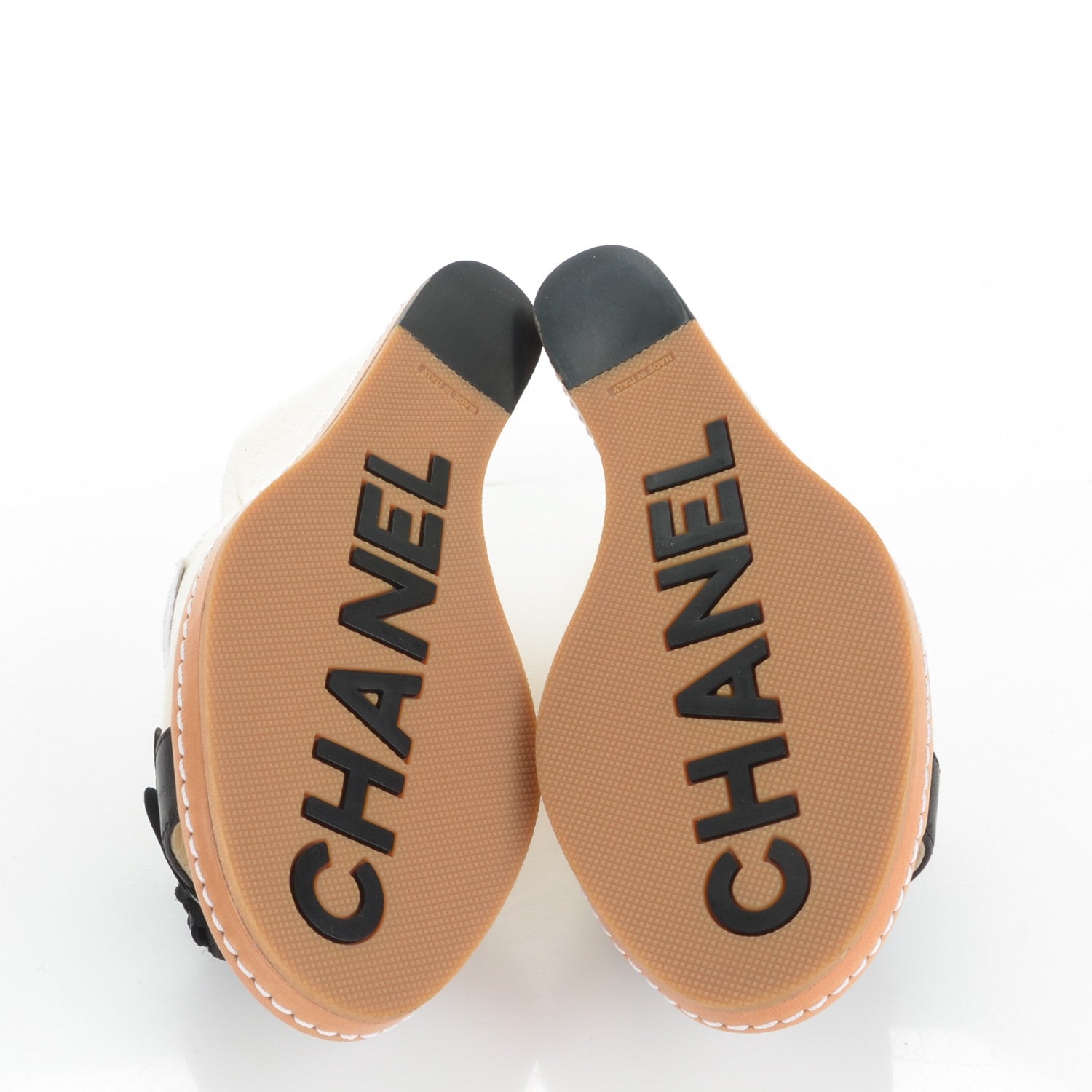 Chanel Canvas Camellia Wedge Sandals 36.5 Off White Black 5 of 8