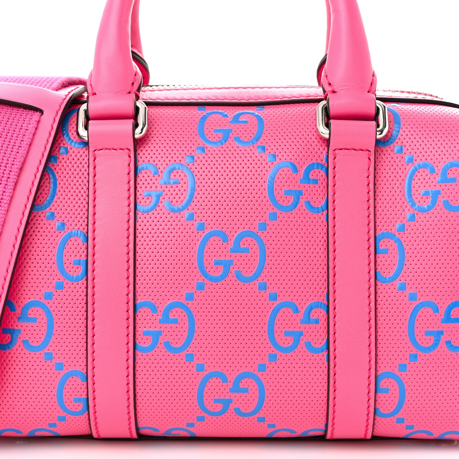 Gucci Calfskin GG Tennis Bi-Color Embossed Mini Duffle Bag Modern Fucsia Modern Blue 8 of 11
