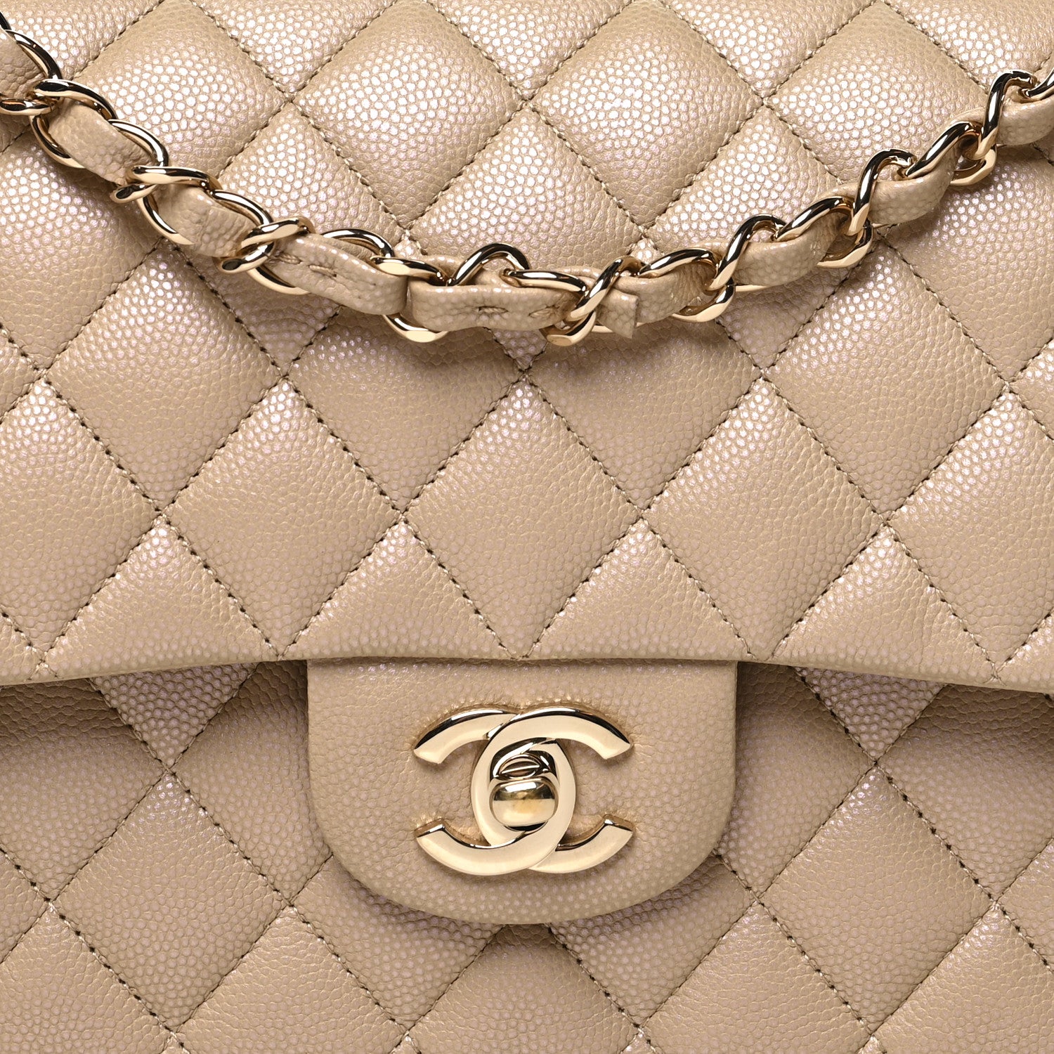 Chanel Iridescent Caviar Quilted Medium Double Flap Dark Beige 8 of 10