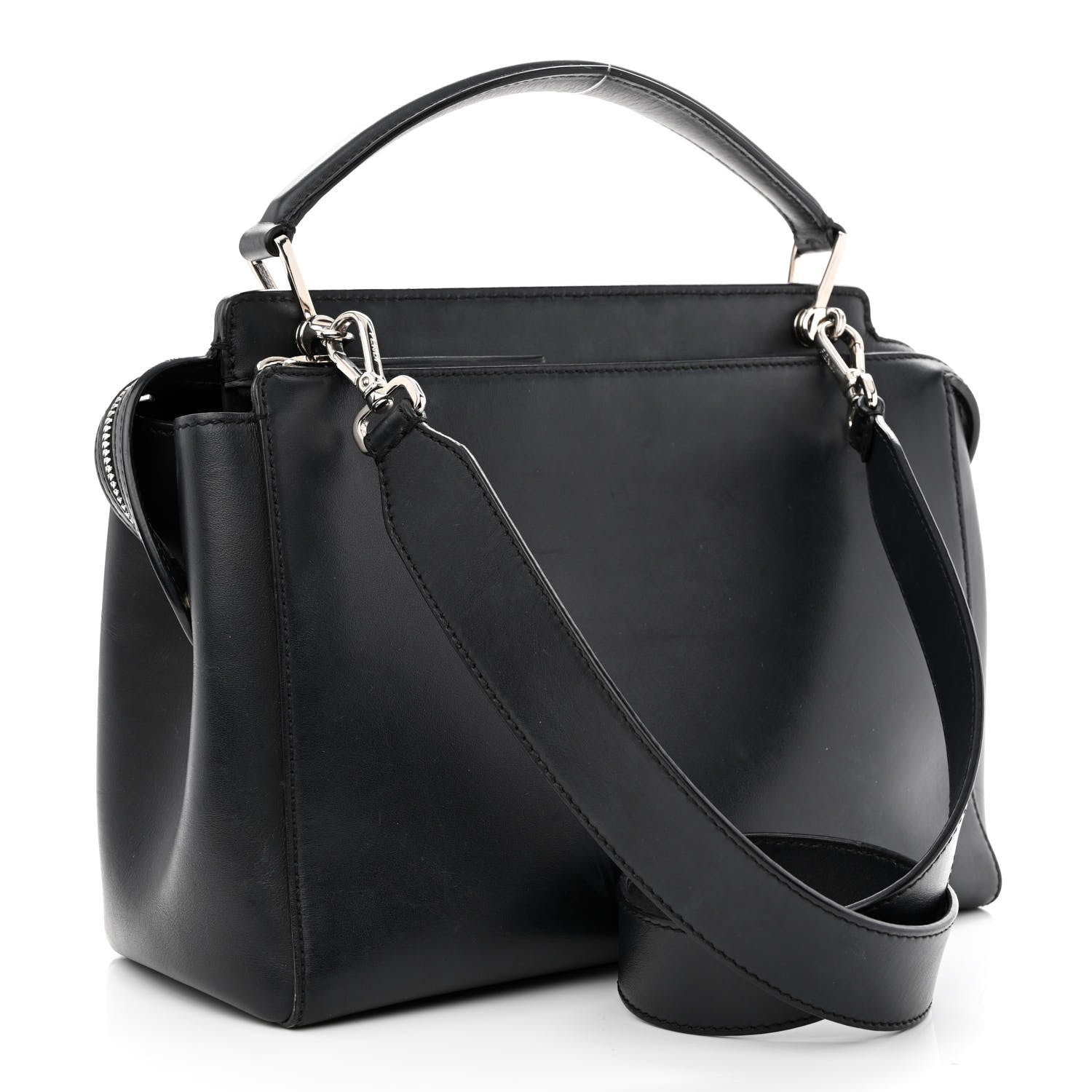 Fendi Vitello Baltico Dolce DotCom Satchel Black Blue Royal 3 of 12