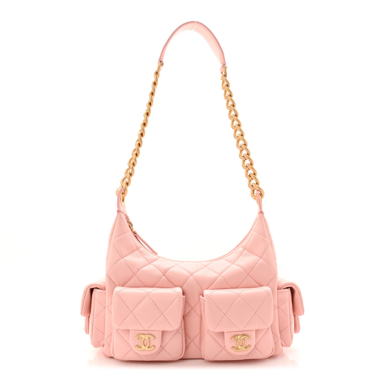Chanel Shiny Lambskin Quilted Trendy Pockets Hobo Light Pink 1 of 10