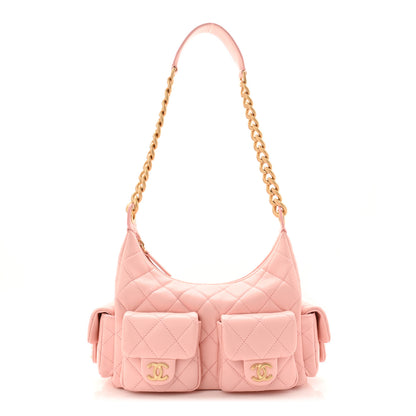 Chanel Shiny Lambskin Quilted Trendy Pockets Hobo Light Pink 1 of 10