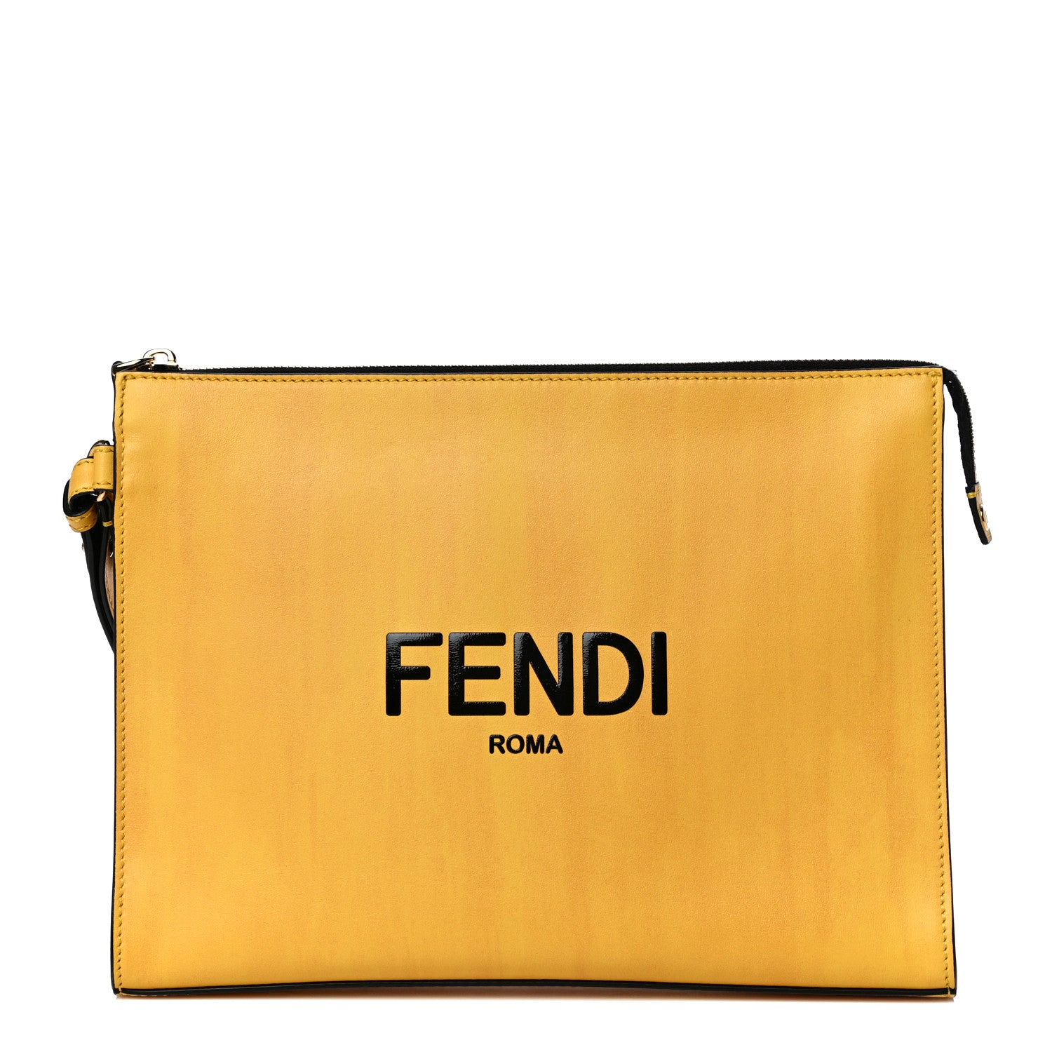 Fendi Vitello Fluffy Logo Clutch Bag Yellow Box Black 1 of 10