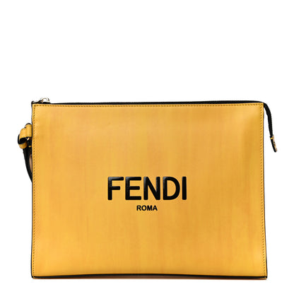 Fendi Vitello Fluffy Logo Clutch Bag Yellow Box Black 1 of 10