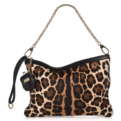 Dolce & Gabbana Sequin Leopard Print Calf Hair Chain Clutch Beige Bottle Green 1 of 7