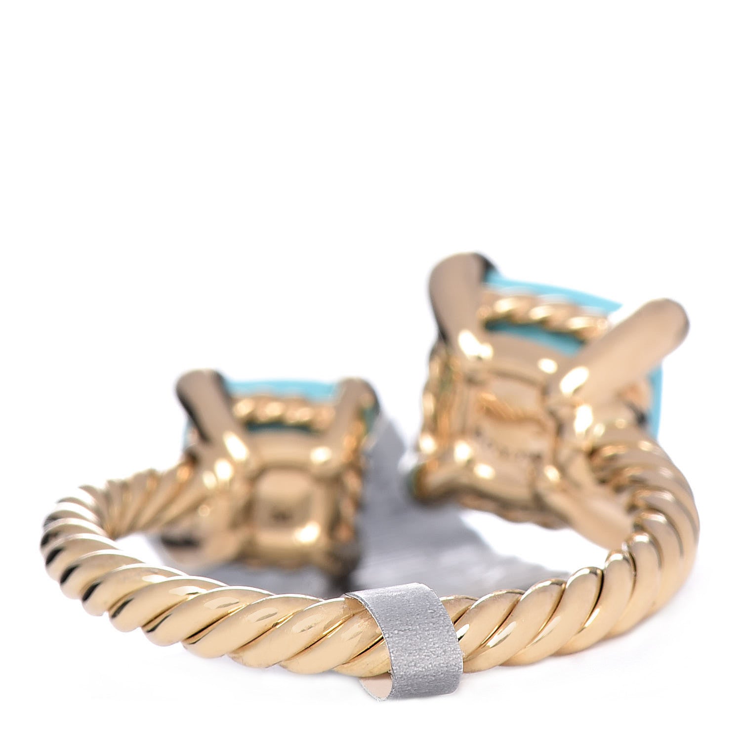 David Yurman 18K Yellow Gold Diamond Turquoise Chatelaine Bypass Ring 54 7 4 of 6