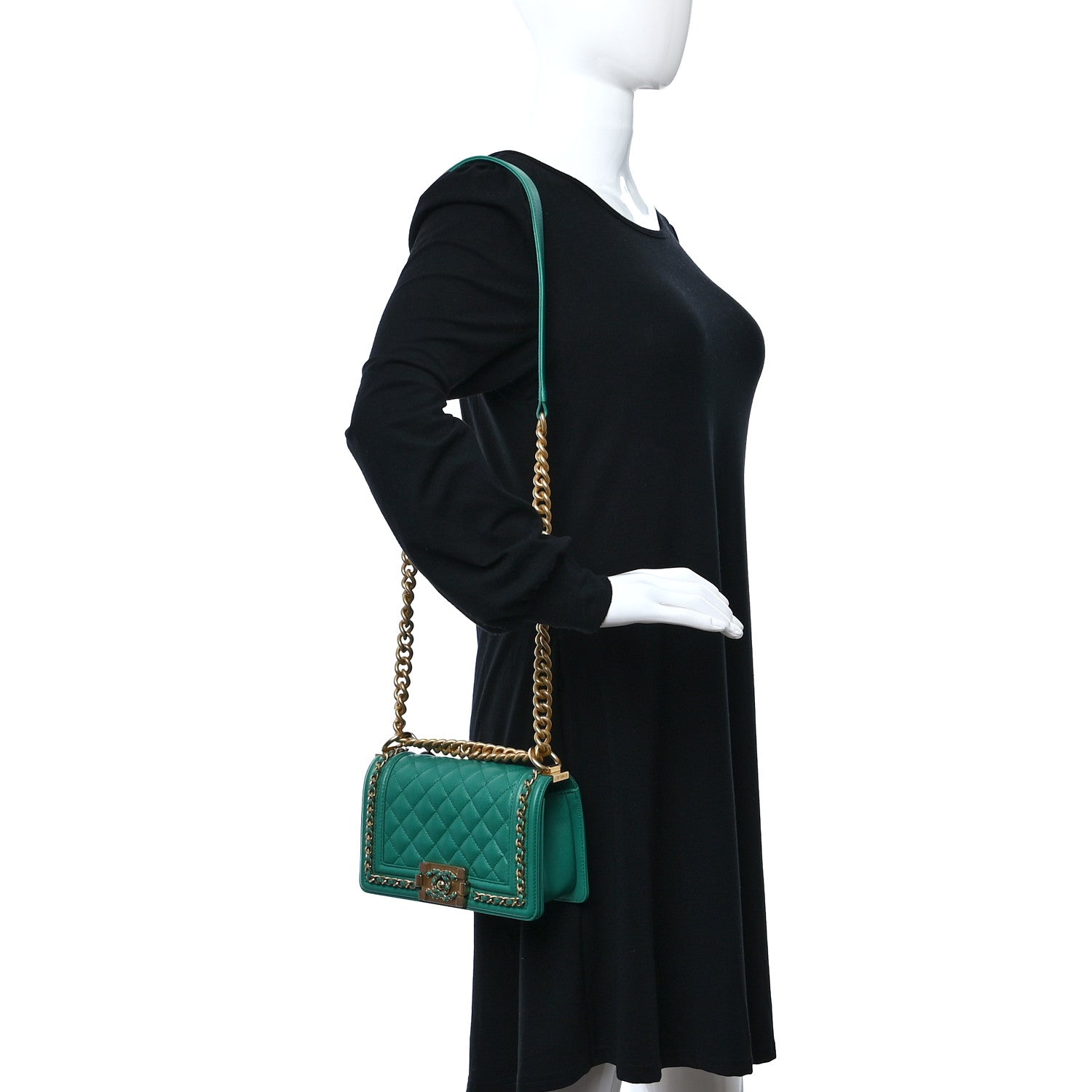 Chanel Caviar Quilted Small Chain Around Boy Flap Green 2 of 9