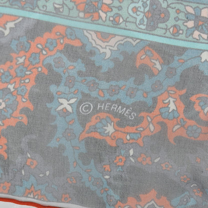 Hermes Silk Mousseline Tapis Persans Shawl 140 Orange Turquoise Saumon 4 of 5