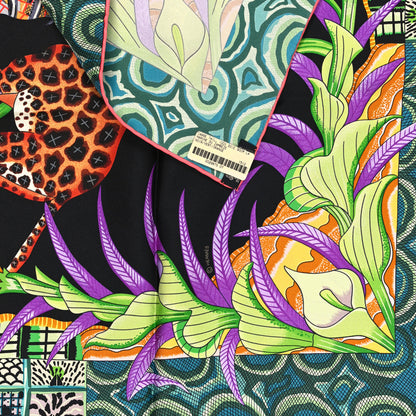 Hermes Silk La Marche Du Zambeze Scarf 90 Black Corail Vert 3 of 3