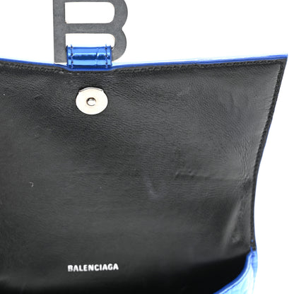 Balenciaga Metallic Shiny Calfskin Crocodile Embossed Hourglass Top Handle Bag XS Royal Blue 12 of 12