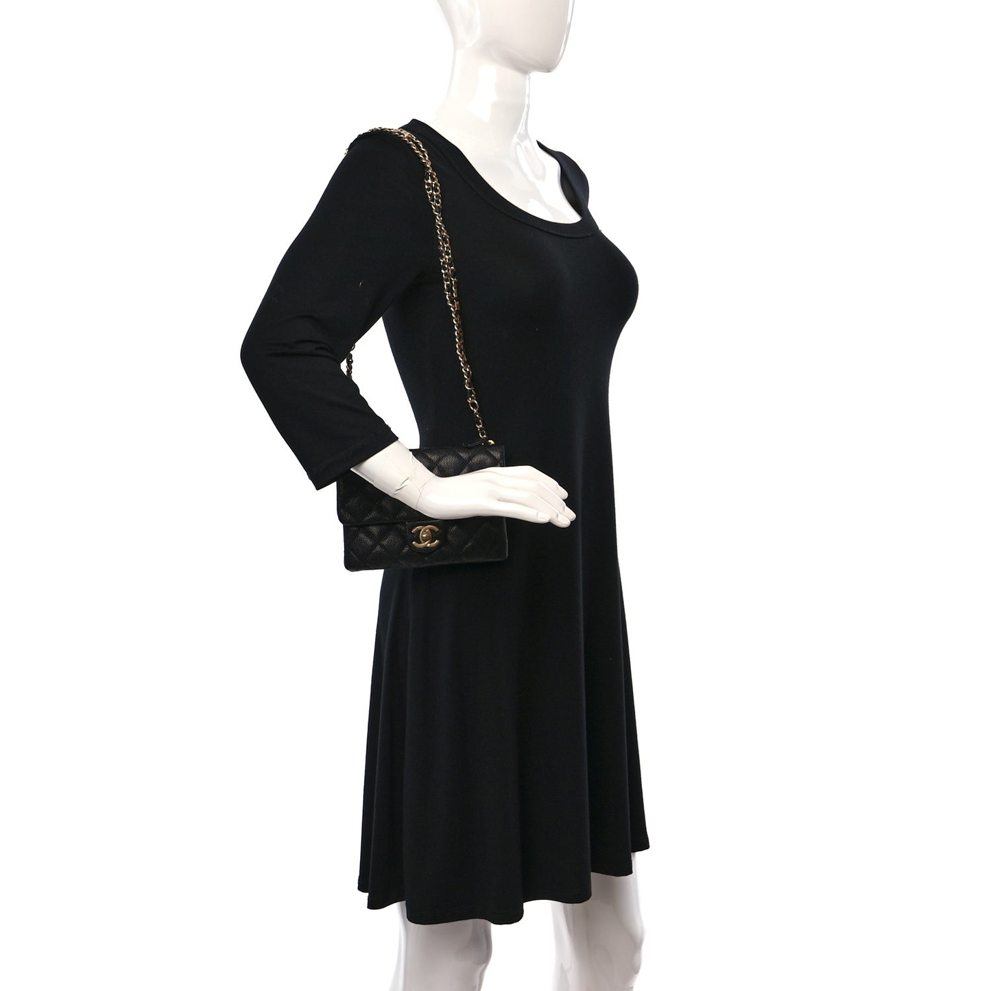 Shiny Caviar Pick Me Up Flap Belt Bag Black