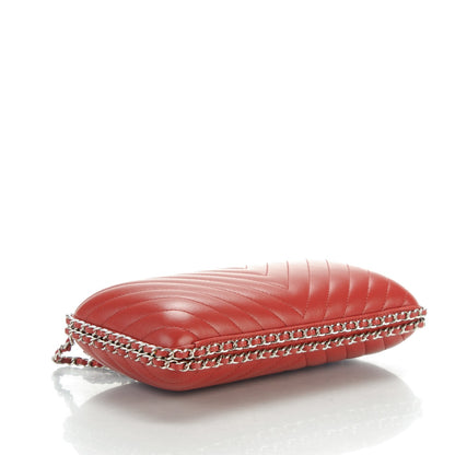 Chanel Lambskin Chevron Quilted Chain Around Clutch Dark Red 4 of 7