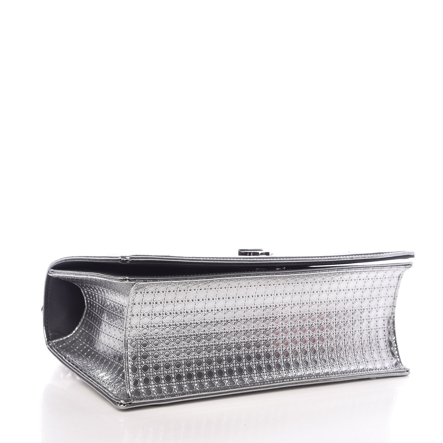 Metallic Patent Micro-Cannage Medium Diorama Flap Bag Silver