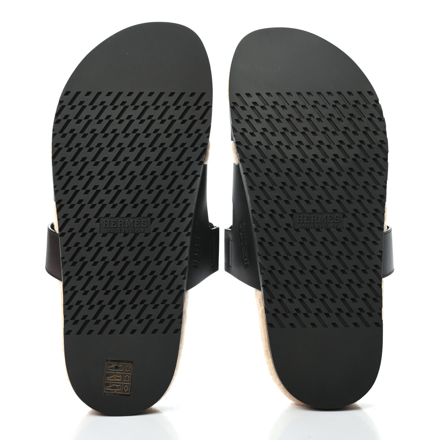 Hermes Calfskin Woolskin Mens Chypre Sandals 43 Black Ecru 5 of 7