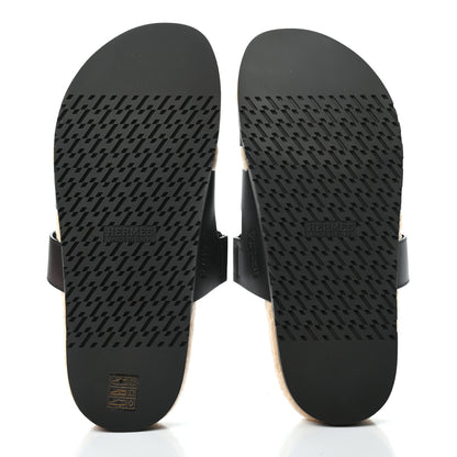 Hermes Calfskin Woolskin Mens Chypre Sandals 43 Black Ecru 5 of 7