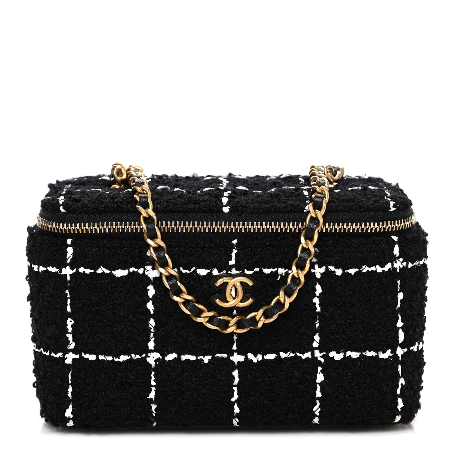Chanel Tweed Pearl Crush Small Vanity Case With Chain  Black White 1 of 10