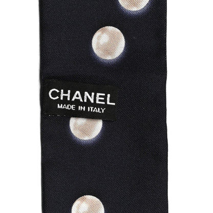 Chanel Silk Pearl CC Slim Bandeau Scarf Navy 6 of 6
