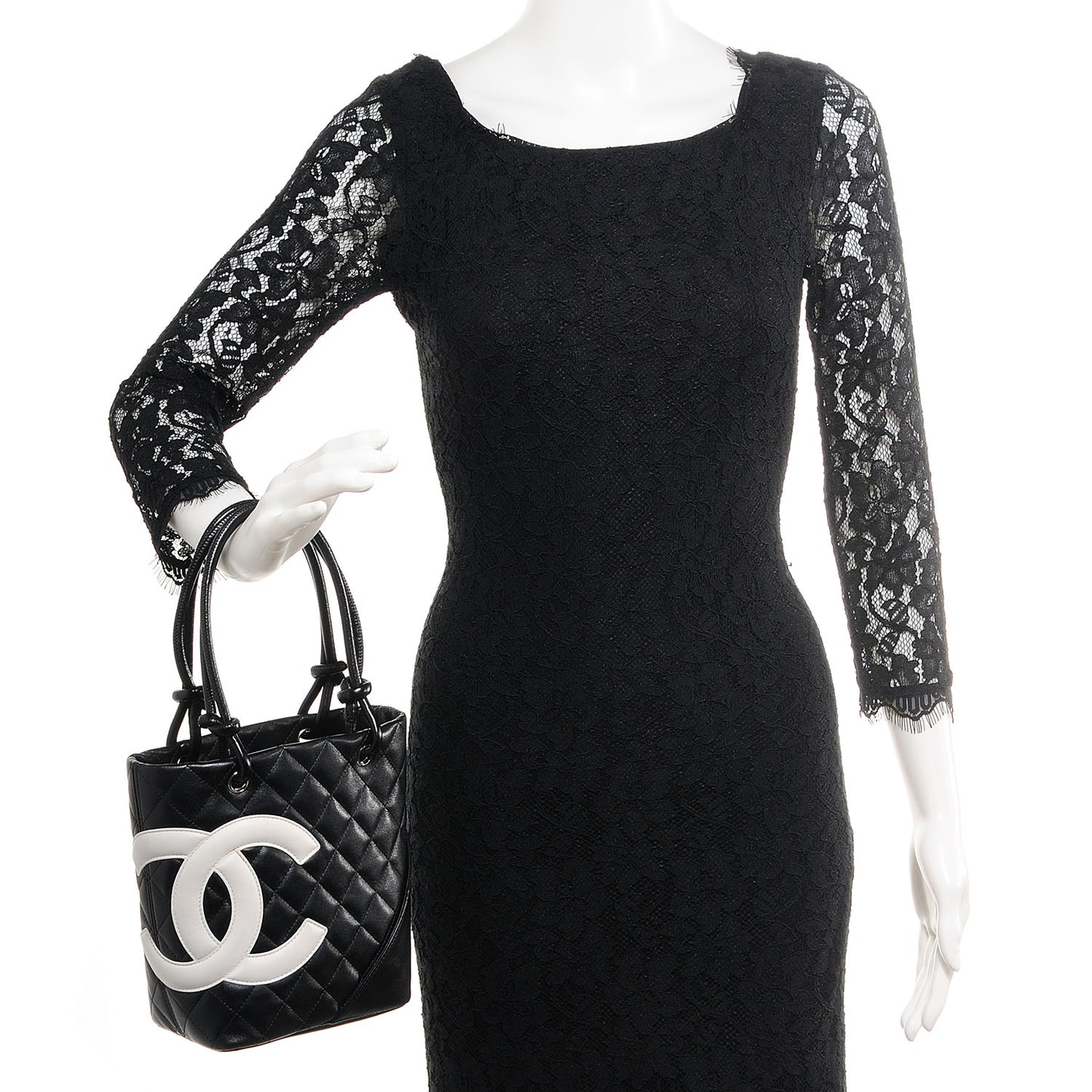 Calfskin Quilted Small Cambon Tote Black White