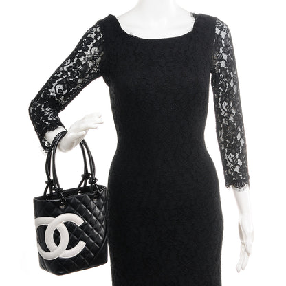 Chanel Calfskin Quilted Small Cambon Tote Black White 2 of 7