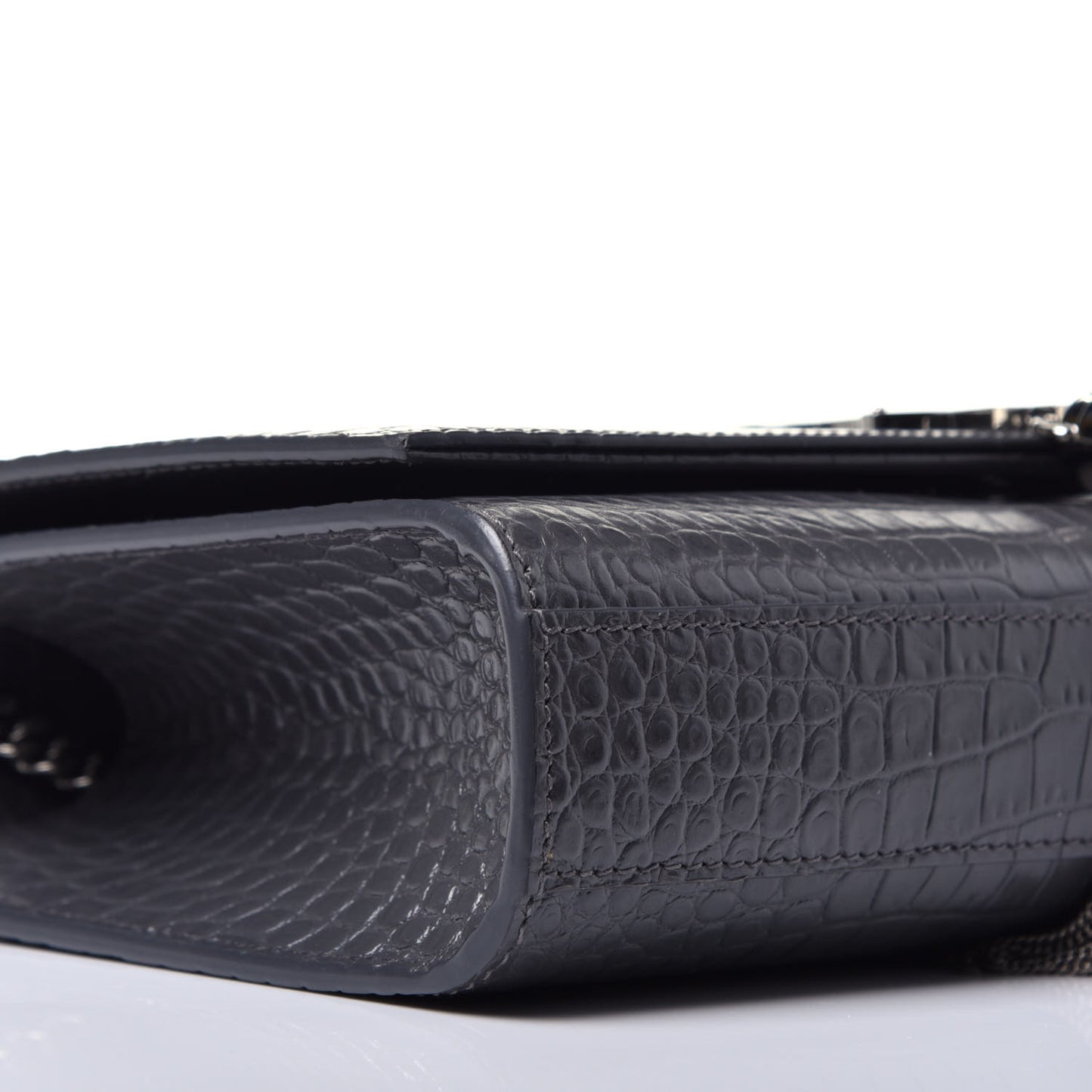 Calfskin Crocodile Embossed Medium Classic Monogram Kate Tassel Satchel Fog