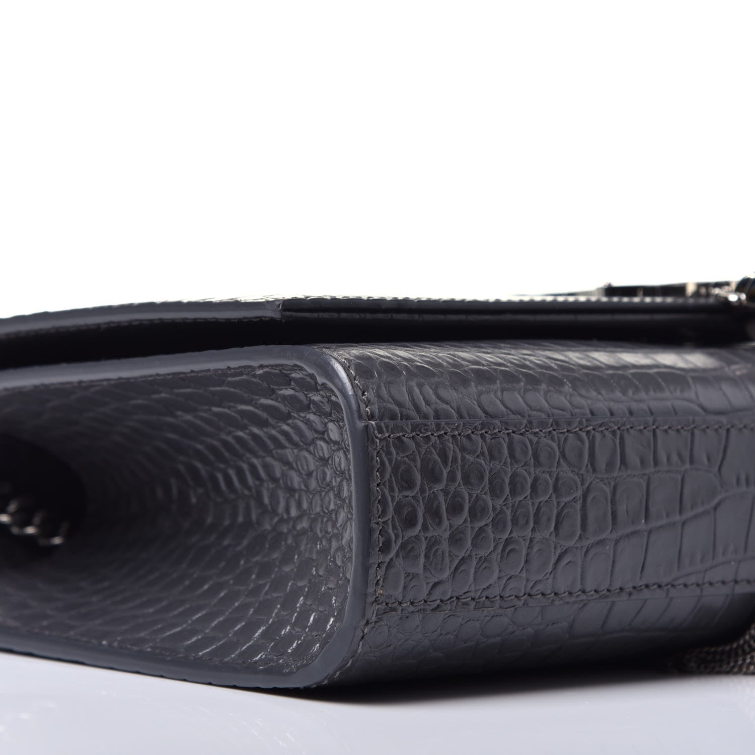 Saint Laurent Calfskin Crocodile Embossed Medium Classic Monogram Kate Tassel Satchel Fog 8 of 9