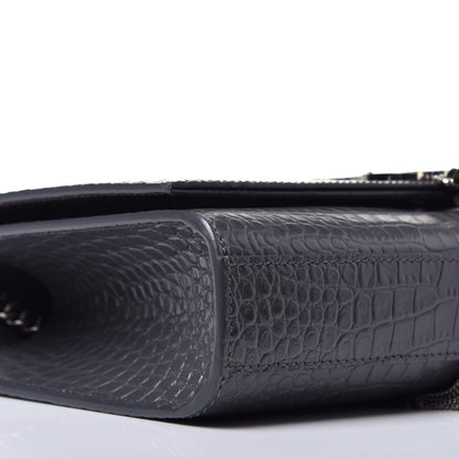 Saint Laurent Calfskin Crocodile Embossed Medium Classic Monogram Kate Tassel Satchel Fog 8 of 9