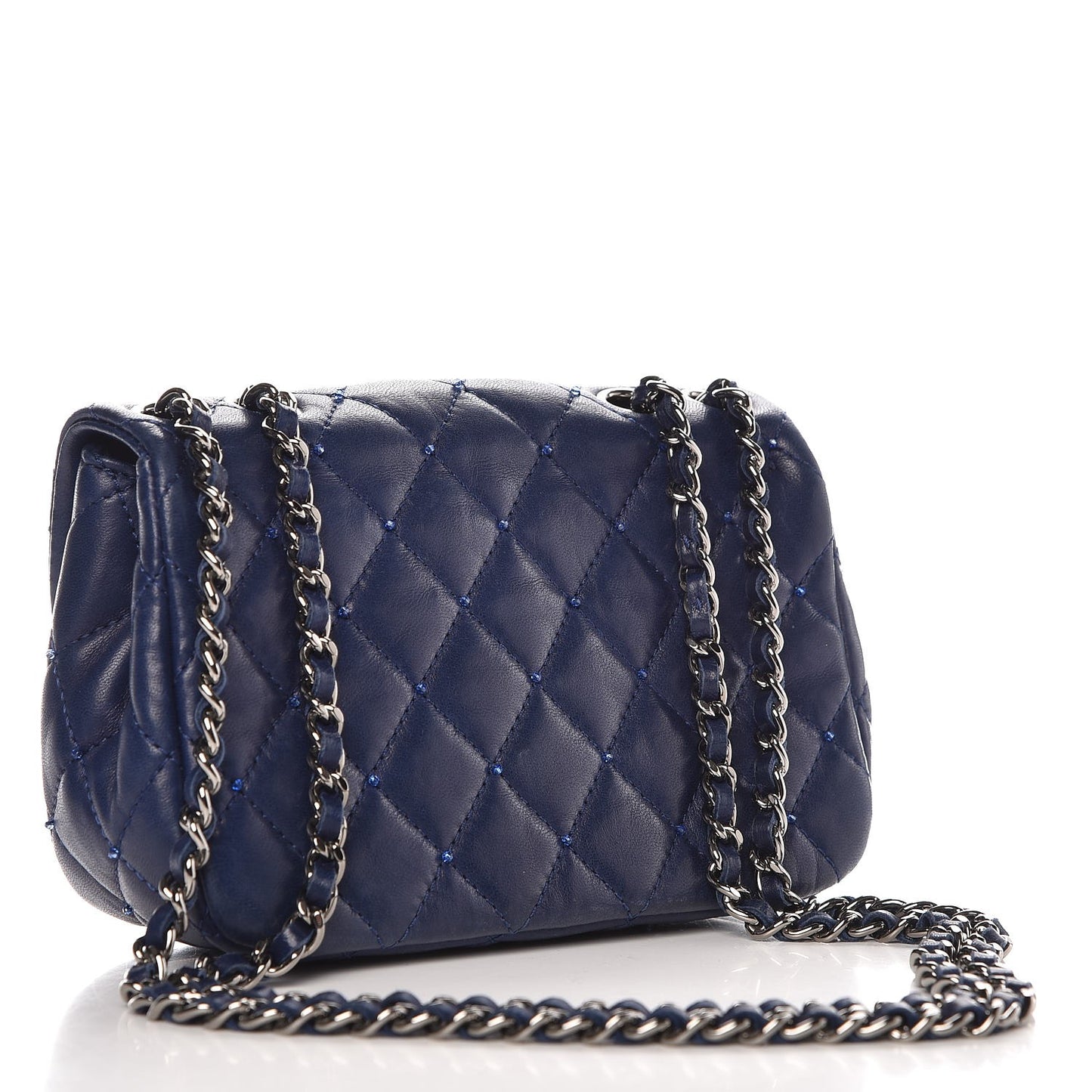 Lambskin Quilted Beaded Extra Mini Flap Dark Blue