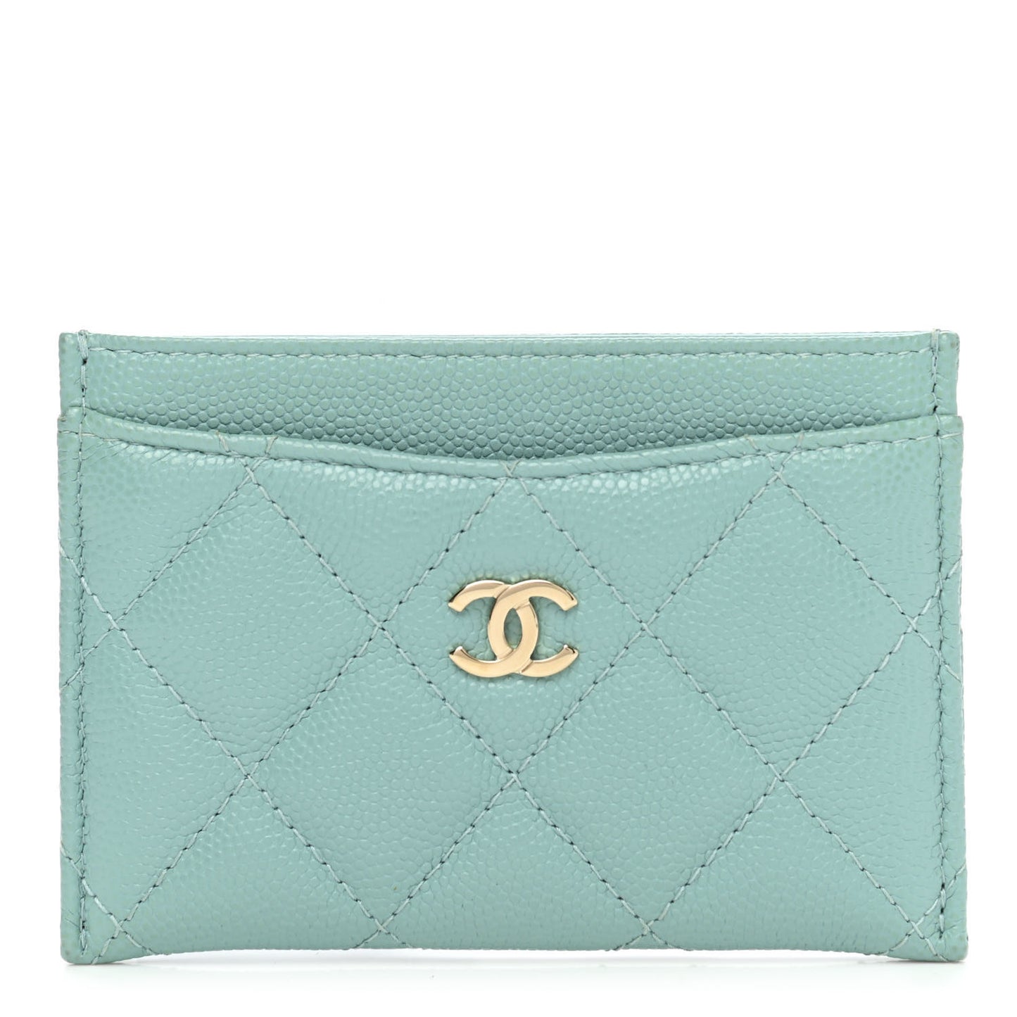 Caviar Quilted Card Holder Light Blue