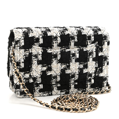 Chanel Tweed Quilted Wallet On Chain WOC Black Ecru White 3 of 12