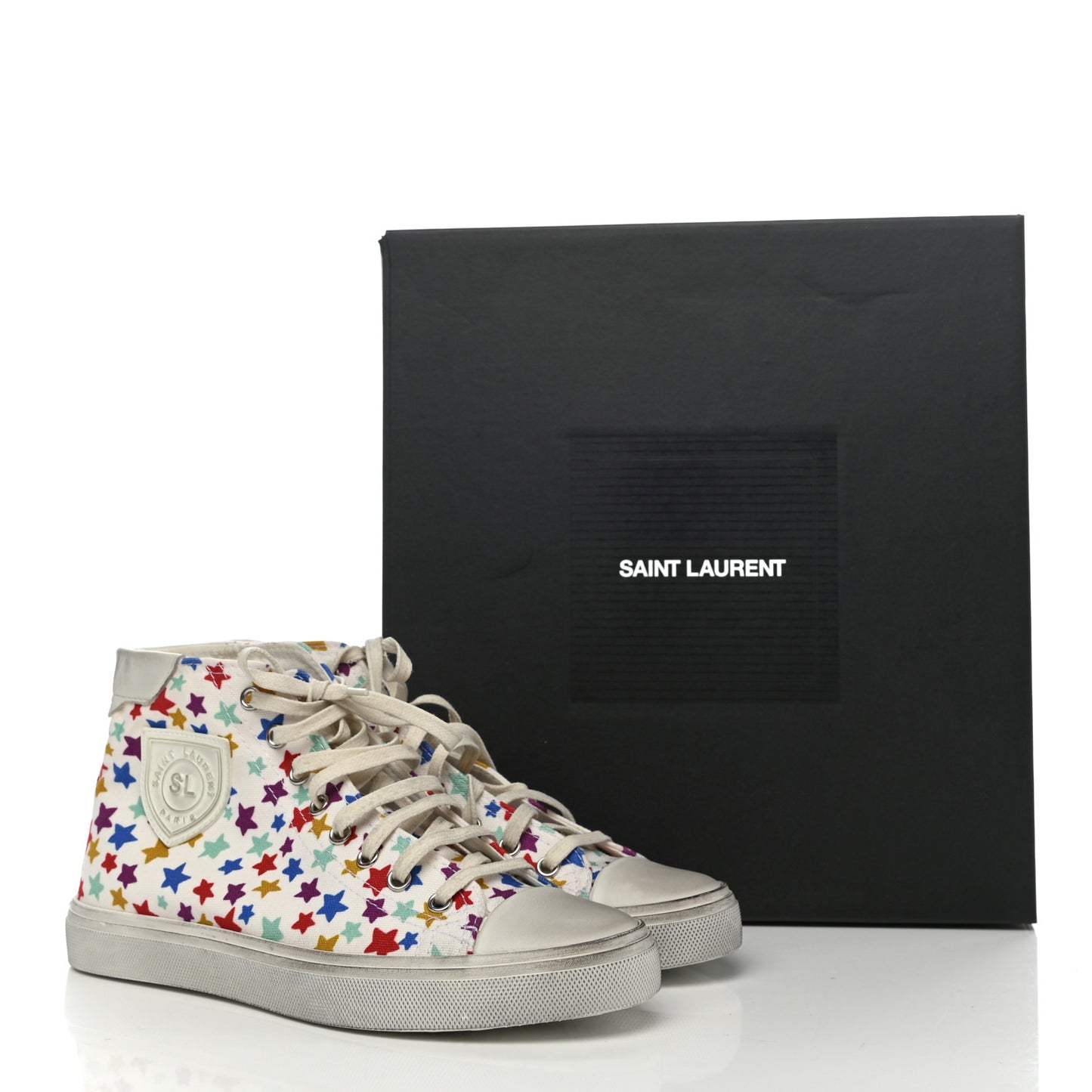 Distressed Canvas Fun-Star Print Bedford Hightop Sneakers 37.5 Cream