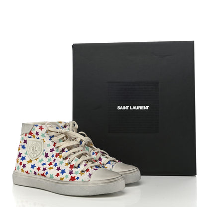 Saint Laurent Distressed Canvas Fun-Star Print Bedford Hightop Sneakers 37.5 Cream 9 of 9