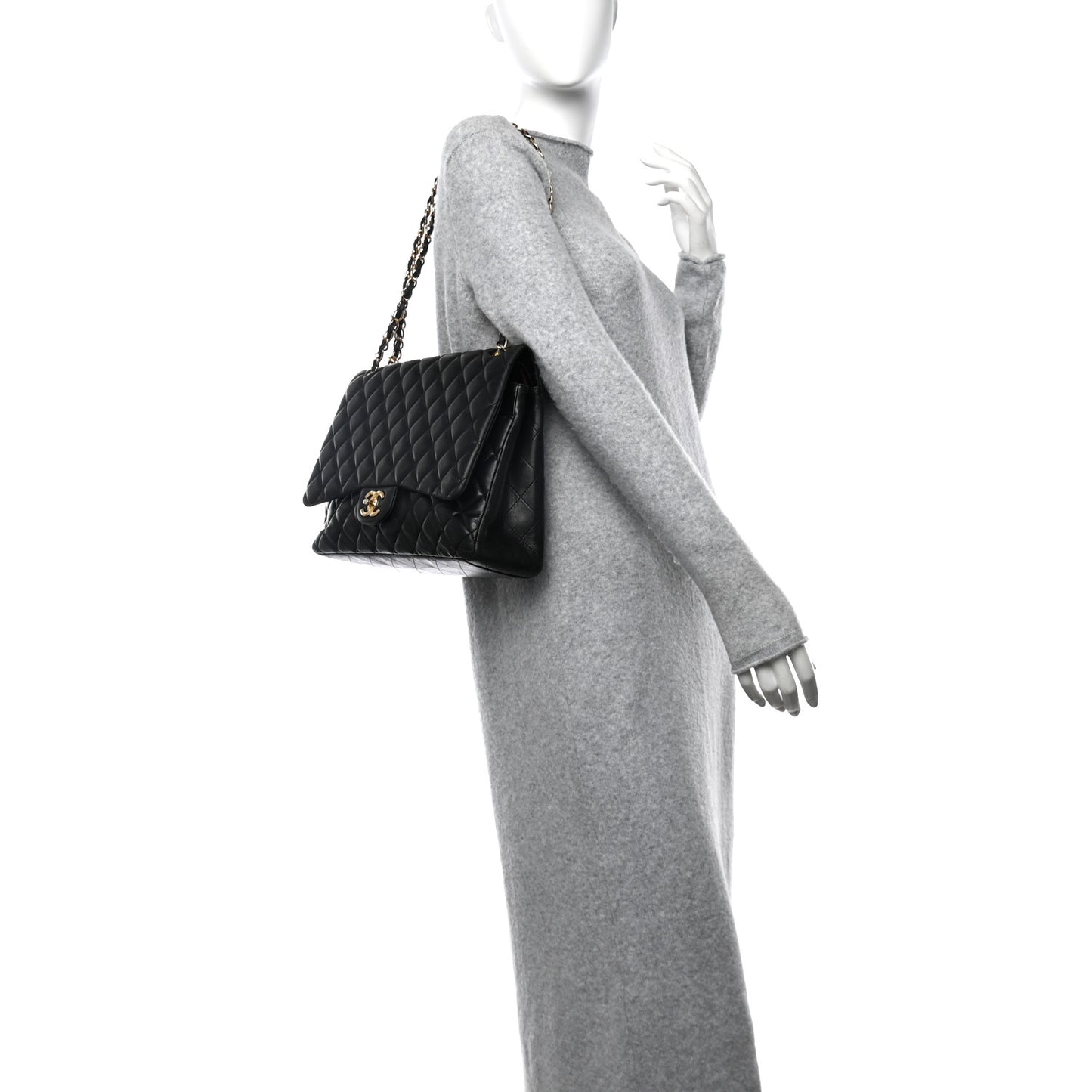 Lambskin Quilted Maxi Double Flap Black