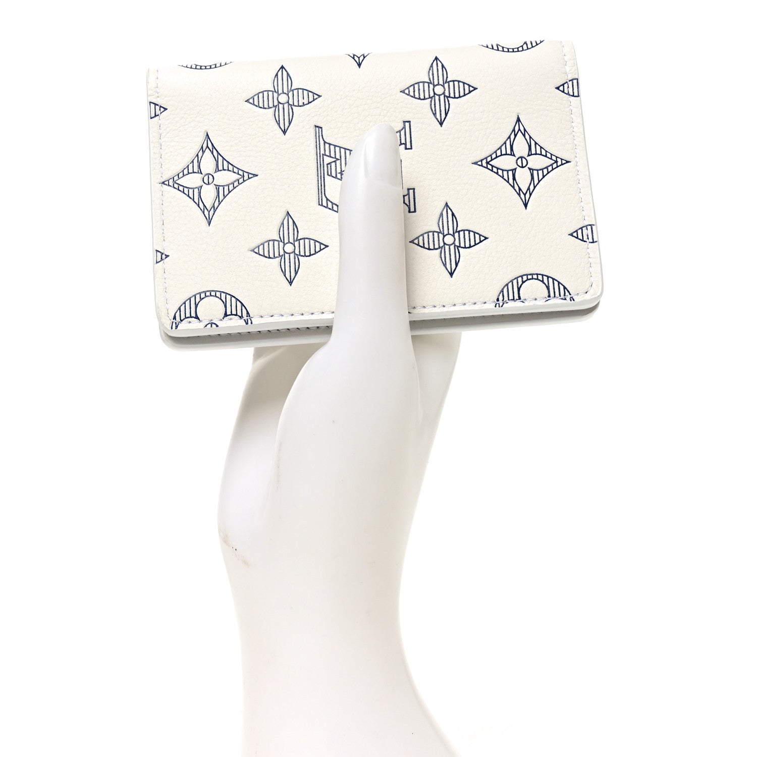 Louis Vuitton Calfskin Monogram Shadow Pocket Organizer NM White Navy 2 of 6