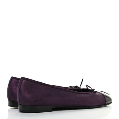 Chanel Metallic Lambskin Cap Toe CC Ballerina Flats 41 Dark Plum 3 of 6