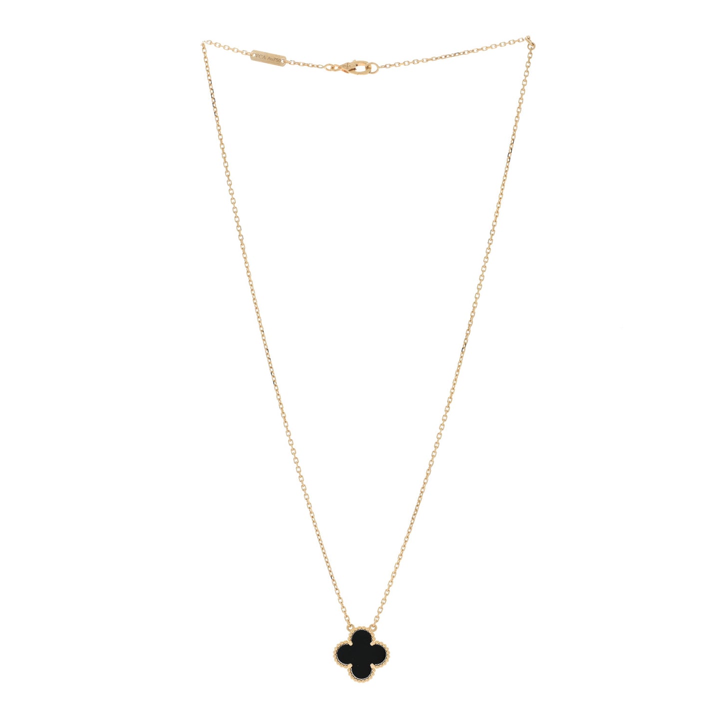 18K Yellow Gold Black Onyx Vintage Alhambra Pendant Necklace